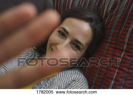 Portrait happy, shy woman View Large Photo Image Stock Photography - Portrait happy, shy woman. Fotosearch