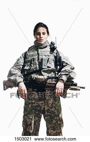 Portrait of army soldier standing with rifle against white background View Large Photo Image Stock Image - Portrait of army soldier standing with rifle against white background. Fotosearch