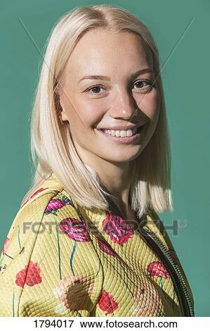Portrait smiling blonde woman View Large Photo Image Stock Photo - Portrait smiling blonde woman. Fotosearch