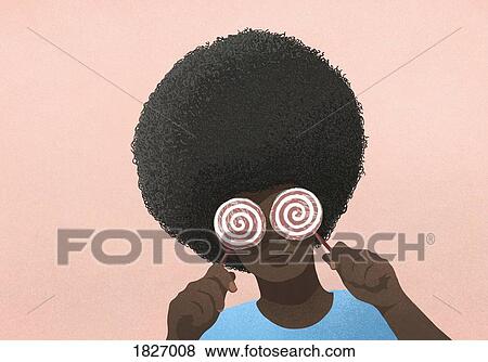Portrait woman with afro holding lollipops over eyes View Large Photo Image Stock Photo - Portrait woman with afro holding lollipops over eyes. Fotosearch