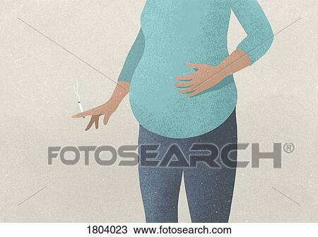Stock Image - Pregnant woman smoking cigarette. Fotosearch