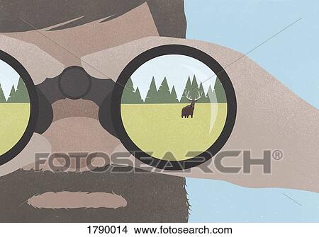 Reflection of moose in field in binoculars held by a man with a beard View Large Photo Image Picture - Reflection of moose in field in binoculars held by a man with a beard. Fotosearch