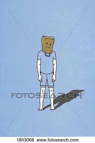 Sad man with paper bag over head View Large Photo Image Stock Photo - Sad man with paper bag over head. Fotosearch