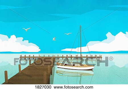 Sailboat moored at tranquil ocean dock View Large Photo Image Stock Image - Sailboat moored at tranquil ocean dock. Fotosearch