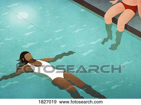 Stock Photo - Serene woman floating on back in swimming pool. Fotosearch