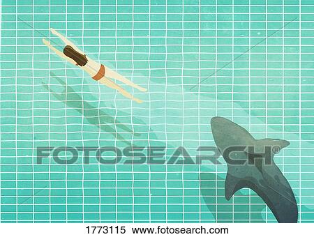 Shark chasing woman swimming in swimming pool View Large Photo Image Stock Photography - Shark chasing woman swimming in swimming pool. Fotosearch