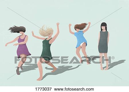 Shy woman watching carefree women dancing on blue background View Large Photo Image Stock Photo - Shy woman watching carefree women dancing on blue background. Fotosearch