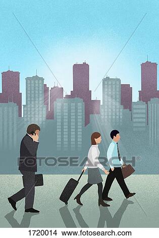 Side view of business people walking against skyscrapers View Large Photo Image Picture - Side view of business people walking against skyscrapers. Fotosearch