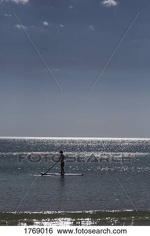 Silhouette paddle boarder on sunny summer ocean View Large Photo Image Stock Photograph - Silhouette paddle boarder on sunny summer ocean. Fotosearch