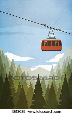 Ski gondola ascending above forest trees View Large Photo Image Stock Photo - Ski gondola ascending above forest trees. Fotosearch