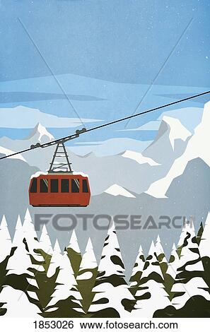 Ski gondola ascending mountain View Large Photo Image Stock Photograph - Ski gondola ascending mountain. Fotosearch