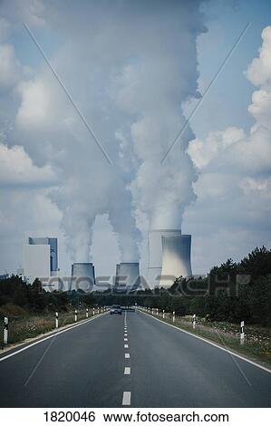 Stock Photograph - Smoke emitting from Boxberg Power Station smokestacks, Brandenburg, Germany. Fotosearch