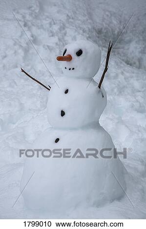 Snowman with branch arms View Large Photo Image Stock Image - Snowman with branch arms. Fotosearch