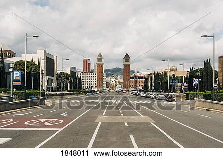 Street view towards Playa d'Espanya, Barcelona, Spain View Large Photo Image Stock Image - Street view towards Playa d'Espanya, Barcelona, Spain. Fotosearch