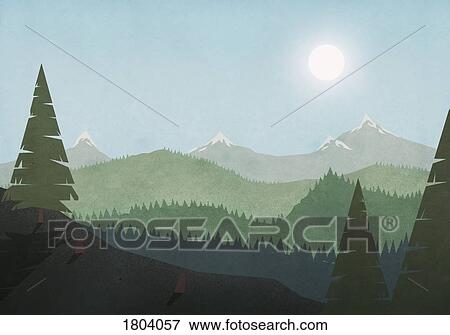 Sun shining over idyllic mountain and forest landscape View Large Photo Image Stock Photo - Sun shining over idyllic mountain and forest landscape. Fotosearch