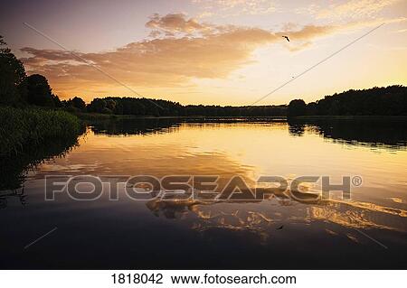 Tranquil, idyllic lake view at sunset, Barnin, Mecklenburg-Vorpommern, Germany View Large Photo Image Stock Image - Tranquil, idyllic lake view at sunset, Barnin, Mecklenburg-Vorpommern, Germany. Fotosearch