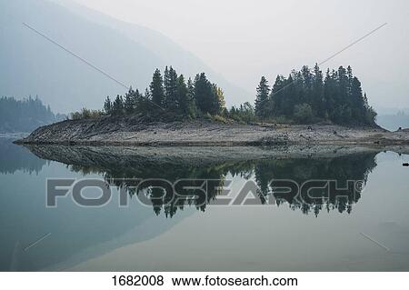 Trees on field reflecting on calm lake in foggy weather, Whistler, British Columbia, Canada View Large Photo Image Stock Photo - Trees on field reflecting on calm lake in foggy weather, Whistler, British Columbia, Canada. Fotosearch