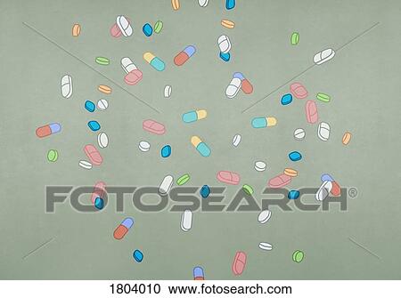 Stock Image - Variety of medication pills and capsules. Fotosearch