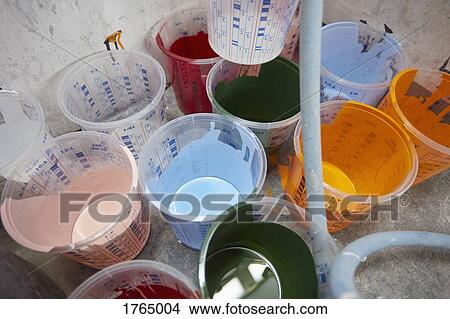 Vibrant, multicolor paint in buckets View Large Photo Image Picture - Vibrant, multicolor paint in buckets. Fotosearch