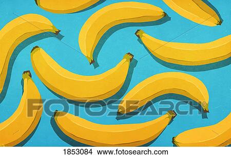 Vibrant, unpeeled yellow bananas on blue background View Large Photo Image Picture - Vibrant, unpeeled yellow bananas on blue background. Fotosearch