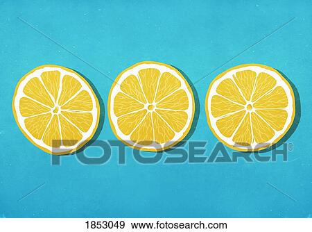 Vibrant yellow lemon slices against blue background View Large Photo Image Stock Photo - Vibrant yellow lemon slices against blue background. Fotosearch