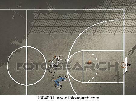 View from above bicycles and basketball on basketball court View Large Photo Image Stock Image - View from above bicycles and basketball on basketball court. Fotosearch