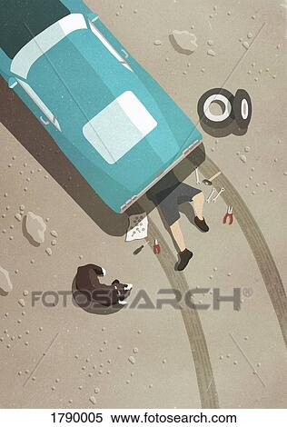 View from above of mechanic working below car View Large Photo Image Stock Photography - View from above of mechanic working below car. Fotosearch