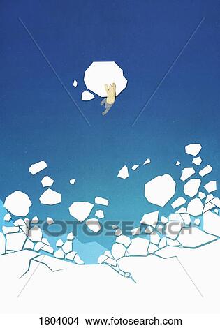 View from above polar bear climbing on floating ice in ocean View Large Photo Image Picture - View from above polar bear climbing on floating ice in ocean. Fotosearch