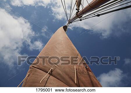 View from below sail against sunny blue sky with clouds View Large Photo Image Stock Image - View from below sail against sunny blue sky with clouds. Fotosearch