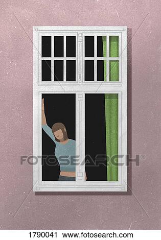 View from outside of woman standing by a window View Large Photo Image Stock Image - View from outside of woman standing by a window. Fotosearch