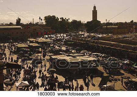 View of bustling souk market in Djemaa El Fna Square, Marrakesh, Morocco View Large Photo Image Stock Image - View of bustling souk market in Djemaa El Fna Square, Marrakesh, Morocco. Fotosearch