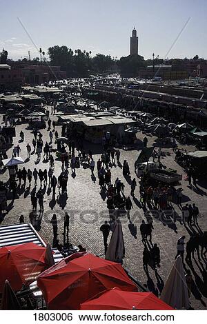 View of bustling souk market in Djemaa El Fna Square, Marrakesh, Morocco View Large Photo Image Stock Photograph - View of bustling souk market in Djemaa El Fna Square, Marrakesh, Morocco. Fotosearch
