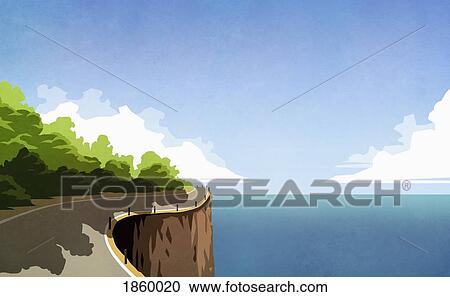 Winding cliff road along ocean View Large Photo Image Stock Image - Winding cliff road along ocean. Fotosearch