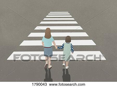 Woman and girl holding hands whilst walking through zebra crossing View Large Photo Image Stock Image - Woman and girl holding hands whilst walking through zebra crossing. Fotosearch