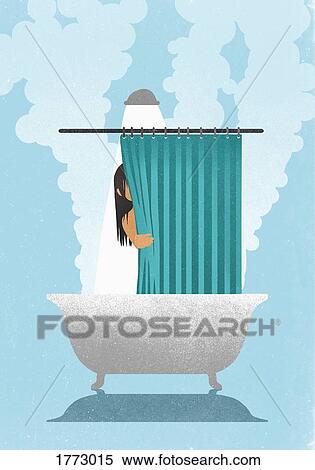Woman behind curtain in hot, steaming shower View Large Photo Image Stock Photography - Woman behind curtain in hot, steaming shower. Fotosearch