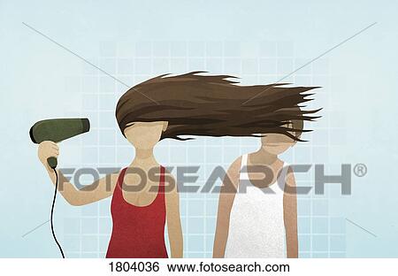 Woman blow drying hair in mans face View Large Photo Image Stock Photograph - Woman blow drying hair in mans face. Fotosearch