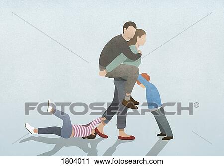 Woman burdened by husband on back and children pulling and pushing View Large Photo Image Stock Image - Woman burdened by husband on back and children pulling and pushing. Fotosearch