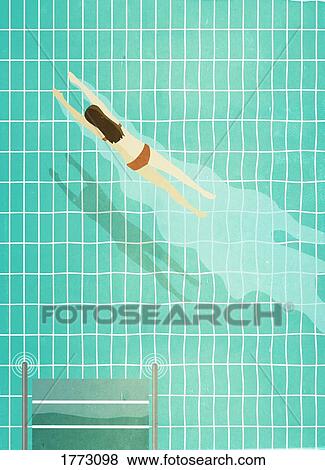 Woman diving into swimming pool View Large Photo Image Stock Photo - Woman diving into swimming pool. Fotosearch