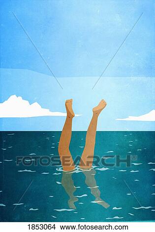 Woman doing handstand underwater in ocean View Large Photo Image Picture - Woman doing handstand underwater in ocean. Fotosearch