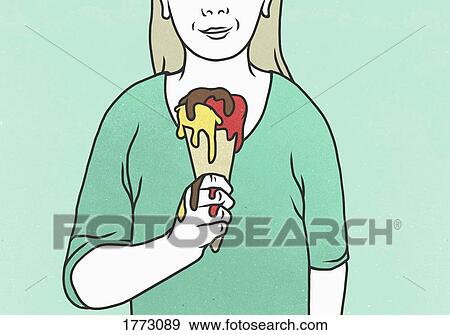 Woman eating melting ice cream cone View Large Photo Image Stock Photo - Woman eating melting ice cream cone. Fotosearch