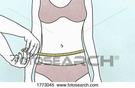 Stock Photography - Woman measuring waist with tape measure. Fotosearch