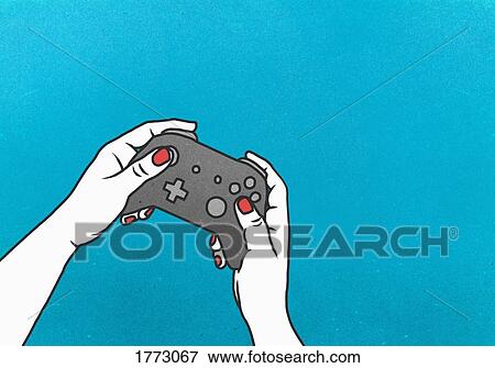 Woman playing video game with video game controller on blue background View Large Photo Image Stock Photo - Woman playing video game with video game controller on blue background. Fotosearch