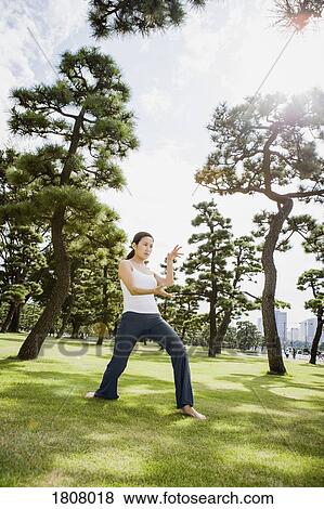 Woman practicing tai chi in sunny park, Tokyo, Japan View Large Photo Image Stock Photo - Woman practicing tai chi in sunny park, Tokyo, Japan. Fotosearch