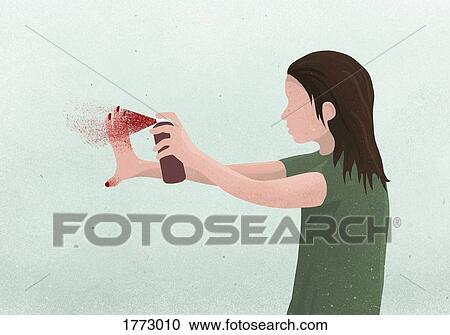 Woman spraying hands with red fingernail polish View Large Photo Image Stock Image - Woman spraying hands with red fingernail polish. Fotosearch