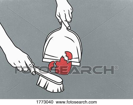Woman sweeping broken heart into dustpan View Large Photo Image Stock Image - Woman sweeping broken heart into dustpan. Fotosearch