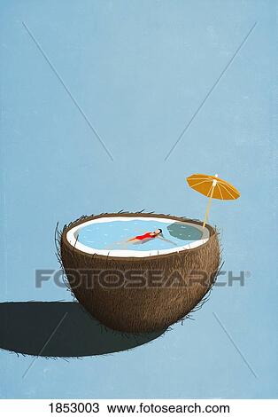 Woman swimming in tropical coconut pool View Large Photo Image Stock Image - Woman swimming in tropical coconut pool. Fotosearch