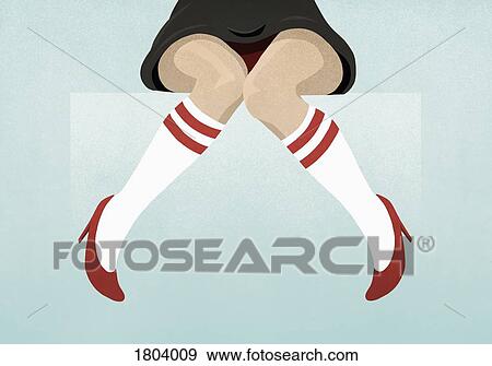 Woman wearing red high heels and knee-high socks View Large Photo Image Stock Photo - Woman wearing red high heels and knee-high socks. Fotosearch
