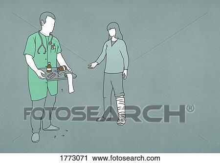 Woman with leg in cast reaching for doctor with tray of medicine View Large Photo Image Stock Image - Woman with leg in cast reaching for doctor with tray of medicine. Fotosearch