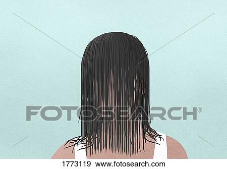 Stock Photo - Woman with wet hair covering face. Fotosearch