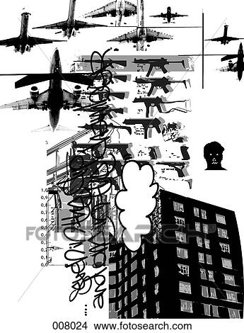 collage of airplanes, buildings, and graffiti View Large Photo Image Picture - collage of airplanes, buildings, and graffiti. Fotosearch